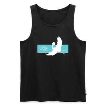 Crane and lotus flower on red bar - Men's Premium Organic Tank Top - black - Front - AI Model Male 178 light (178cm)