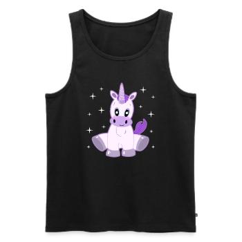 Licorne mignonne - Regard magique - Débardeur bio Premium Homme - noir - Devant - Michal (187cm)