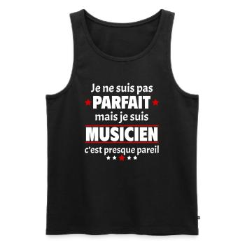 Pas parfait mais musicien, fête des pères, noël - Débardeur bio Premium Homme - noir - Devant - Michal (187cm)