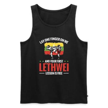 Lege Einen Finger Auf Mich Und Deine Erste - Männer Premium Bio Tank Top - Schwarz - Vorne - AI Model Male 178 light (178cm)