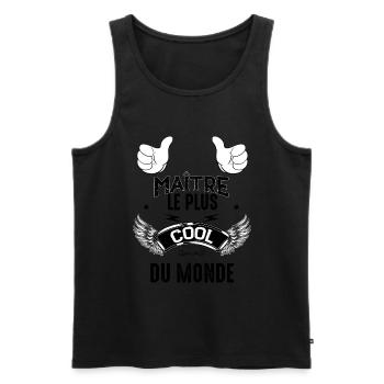 Maitre la plus cool du monde Citation Ecole - Débardeur bio Premium Homme - noir - Devant - Michal (187cm)