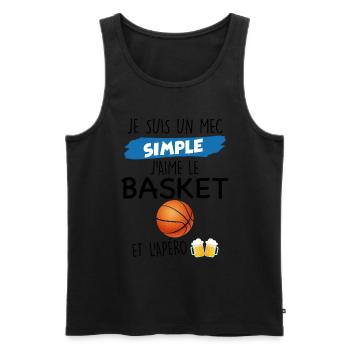 Mec Simple Basket Et apéro Cadeau Humour Homme - Débardeur bio Premium Homme - noir - Devant - Michal (187cm)