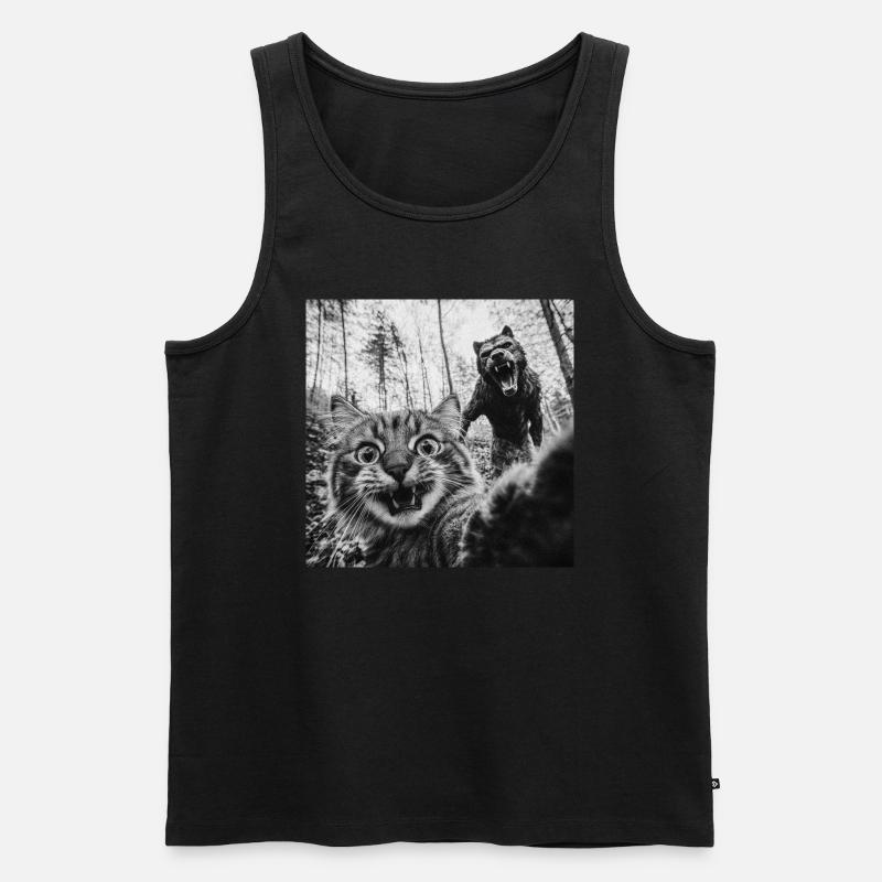 Humor Werwolf Selfie Katze - Männer Premium Bio Tank Top - Schwarz