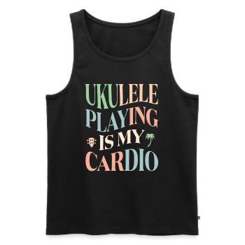 Jouer du ukulélé est mon cardio - Débardeur bio Premium Homme - noir - Devant - Michal (187cm)