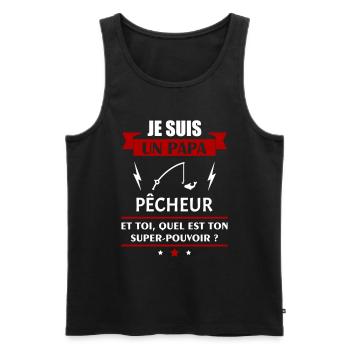 Papa pêcheur super pouvoir, fête des pères, noël - Débardeur bio Premium Homme - noir - Devant - Michal (187cm)