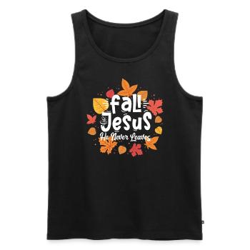 Fallen auf Jesus, er verl�sst niemals Herbststurzb - Männer Premium Bio Tank Top - Schwarz - Vorne - Michal (187cm)