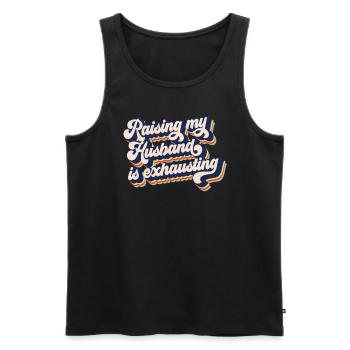 Mein Mann zu erheben ist anstrengend - Männer Premium Bio Tank Top - Schwarz - Vorne - AI Model Male 178 light (178cm)
