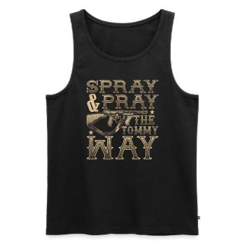 Spr�hen und beten Sie die Tommy Way Funny Gun Tomm - Männer Premium Bio Tank Top - Schwarz - Vorne - AI Model Male 178 light (178cm)
