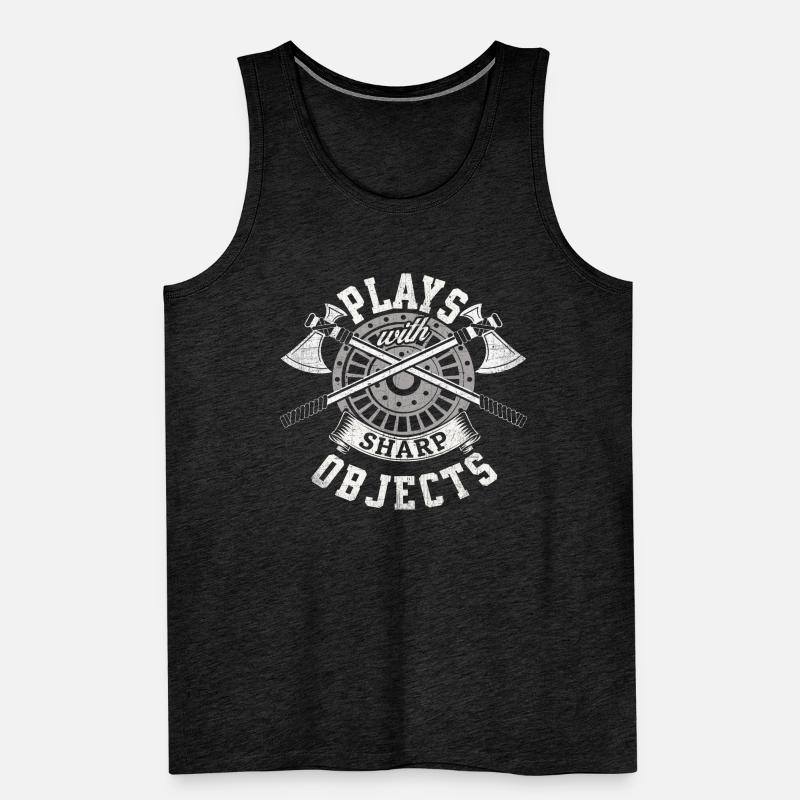Plays with sharp objects Axe Funny Axe Throwing Game Men's Premium Organic Tank Top