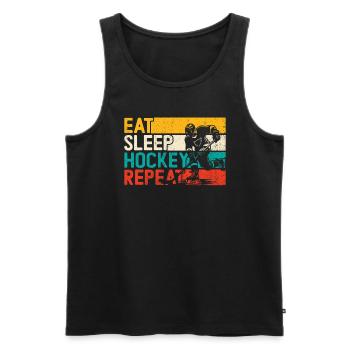 Essen Sie Schlafhockey, wiederholen Sie das lustig - Männer Premium Bio Tank Top - Schwarz - Vorne - Michal (187cm)