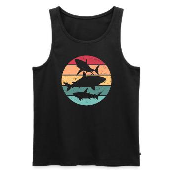 Haie Retro Sonnenuntergang Vintage Hai-Liebhaber R - Männer Premium Bio Tank Top - Schwarz - Vorne - Michal (187cm)