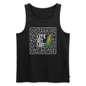 Perdons le labyrinthe de maïs. Drôle Ha - Débardeur bio Premium Homme - noir - Devant - Michal (187cm)