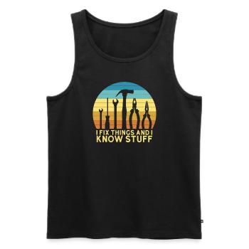 Ich repariere Dinge und ich weiß Dingeich reparier - Männer Premium Bio Tank Top - Schwarz - Vorne - Michal (187cm)