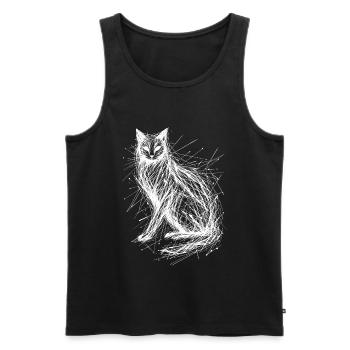 Portrait de chat abstrait avec des lignes sauvages - Débardeur bio Premium Homme - noir - Devant - Michal (187cm)