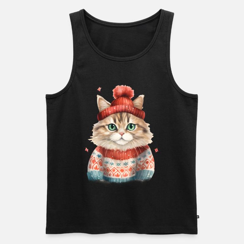 Winterkatze im Strickpullover - Männer Premium Bio Tank Top - Schwarz