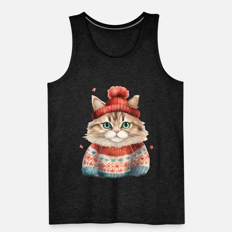 Winterkatze im Strickpullover Männer Premium Bio Tank Top
