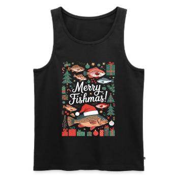 Angler Weihnachtspullover Merry Fishmas Karpfen - Männer Premium Bio Tank Top - Schwarz - Vorne - AI Model Male 178 light (178cm)
