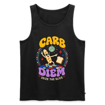 Carb Diem – Nutze die Brotscheibe - Männer Premium Bio Tank Top - Schwarz - Vorne - Michal (187cm)
