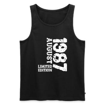 1987 Août Édition Limitée 36e Tenue d’anniversaire - Débardeur bio Premium Homme - noir - Devant - AI Model Male 178 light (178cm)