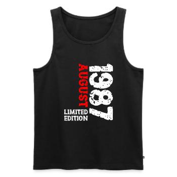 1987 Août Édition Limitée 36e Tenue d’anniversaire - Débardeur bio Premium Homme - noir - Devant - AI Model Male 178 light (178cm)