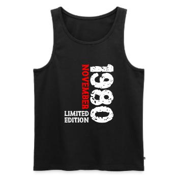 1980's November Limited Edition 43rd Birthday Decoration - Men's Premium Organic Tank Top - black - Front - AI Model Male 178 light (178cm)