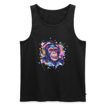 Singe Avec Casque Décoration Femme Cadeau Homme - Débardeur bio Premium Homme - noir - Devant - Michal (187cm)