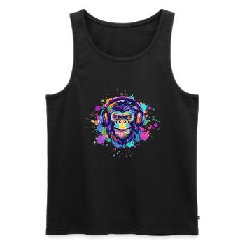 Singe Avec Casque Décoration Femme Cadeau Homme - Débardeur bio Premium Homme - noir - Devant - Michal (187cm)