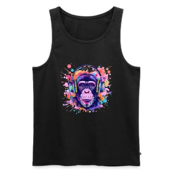 Singe Avec Casque Décoration Femme Cadeau Homme - Débardeur bio Premium Homme - noir - Devant - Michal (187cm)