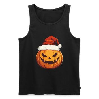 Halloween Geschenk Kürbis mit Weihnachtsmütze Deko - Männer Premium Bio Tank Top - Schwarz - Vorne - Michal (187cm)