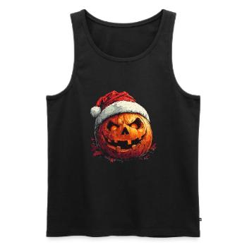 Halloween Geschenk Kürbis mit Weihnachtsmütze Deko - Männer Premium Bio Tank Top - Schwarz - Vorne - Michal (187cm)