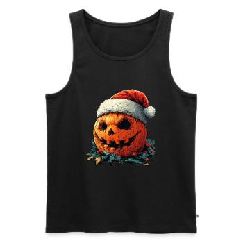 Halloween Geschenk Kürbis mit Weihnachtsmütze Deko - Männer Premium Bio Tank Top - Schwarz - Vorne - Michal (187cm)