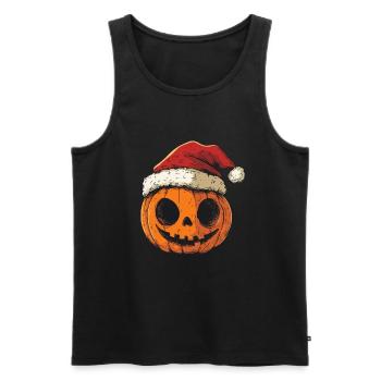 Halloween Geschenk Kürbis mit Weihnachtsmütze Deko - Männer Premium Bio Tank Top - Schwarz - Vorne - Michal (187cm)