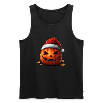 Halloween Geschenk Kürbis mit Weihnachtsmütze Deko - Männer Premium Bio Tank Top - Schwarz - Vorne - Michal (187cm)
