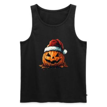 Halloween Geschenk Kürbis mit Weihnachtsmütze Deko - Männer Premium Bio Tank Top - Schwarz - Vorne - Michal (187cm)