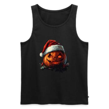 Halloween Geschenk Kürbis mit Weihnachtsmütze Deko - Männer Premium Bio Tank Top - Schwarz - Vorne - Michal (187cm)