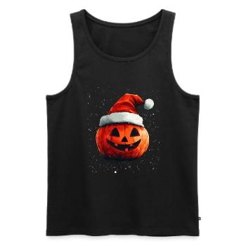Halloween Geschenk Kürbis mit Weihnachtsmütze Deko - Männer Premium Bio Tank Top - Schwarz - Vorne - Michal (187cm)