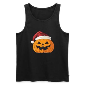 Halloween Geschenk Kürbis mit Weihnachtsmütze Deko - Männer Premium Bio Tank Top - Schwarz - Vorne - Michal (187cm)