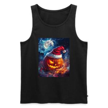 Halloween Geschenk Kürbis mit Weihnachtsmütze Deko - Männer Premium Bio Tank Top - Schwarz - Vorne - Michal (187cm)
