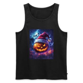 Halloween Geschenk Kürbis mit Weihnachtsmütze Deko - Männer Premium Bio Tank Top - Schwarz - Vorne - Michal (187cm)