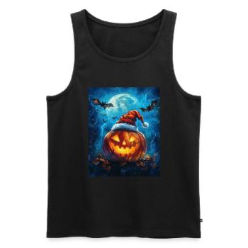 Halloween Geschenk Kürbis mit Weihnachtsmütze Deko - Männer Premium Bio Tank Top - Schwarz - Vorne - Michal (187cm)