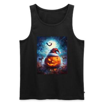Halloween Geschenk Kürbis mit Weihnachtsmütze Deko - Männer Premium Bio Tank Top - Schwarz - Vorne - Michal (187cm)
