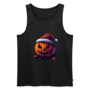 Halloween Geschenk Kürbis mit Weihnachtsmütze Deko - Männer Premium Bio Tank Top - Schwarz - Vorne - Michal (187cm)