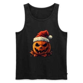 Halloween Geschenk Kürbis mit Weihnachtsmütze Deko - Männer Premium Bio Tank Top - Schwarz - Vorne - Michal (187cm)
