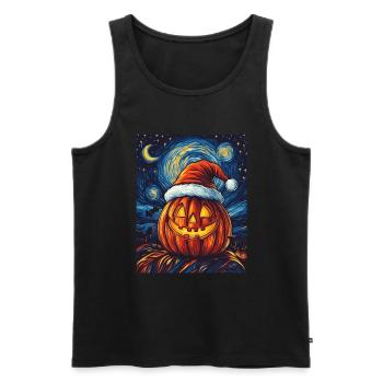 Halloween Geschenk Kürbis mit Weihnachtsmütze Deko - Männer Premium Bio Tank Top - Schwarz - Vorne - Michal (187cm)