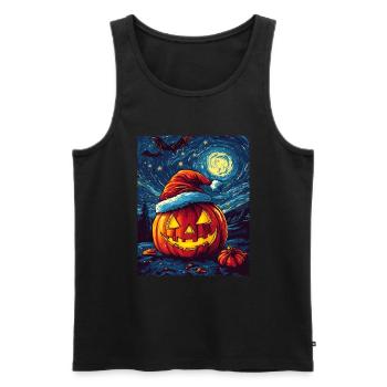Halloween Geschenk Kürbis mit Weihnachtsmütze Deko - Männer Premium Bio Tank Top - Schwarz - Vorne - Michal (187cm)