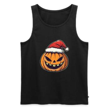 Halloween Geschenk Kürbis mit Weihnachtsmütze Deko - Männer Premium Bio Tank Top - Schwarz - Vorne - Michal (187cm)