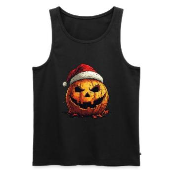 Halloween Geschenk Kürbis mit Weihnachtsmütze Deko - Männer Premium Bio Tank Top - Schwarz - Vorne - Michal (187cm)