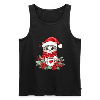 Chat Café Décoration de Noël Femmes Hommes Enfants - Débardeur bio Premium Homme - noir - Devant - Michal (187cm)