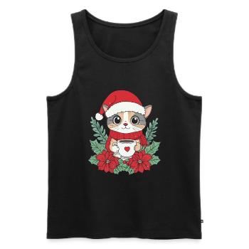 Chat Café Décoration de Noël Femmes Hommes Enfants - Débardeur bio Premium Homme - noir - Devant - Michal (187cm)