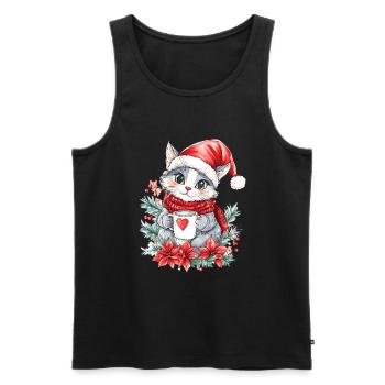 Chat Café Décoration de Noël Femmes Hommes Enfants - Débardeur bio Premium Homme - noir - Devant - Michal (187cm)